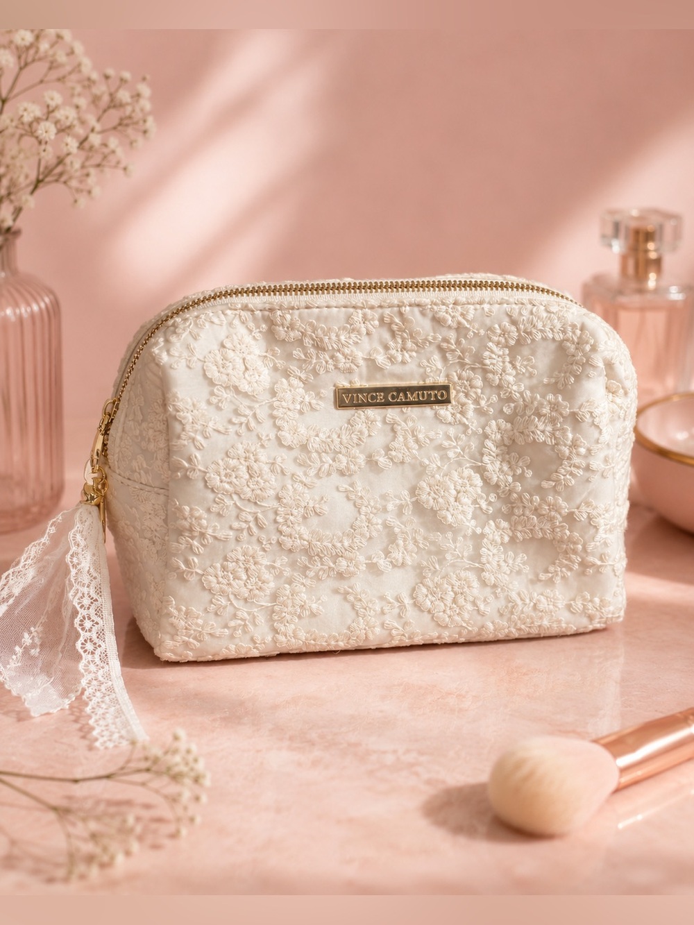 Vince Camuto Ivory Lace Cosmetic Pouch